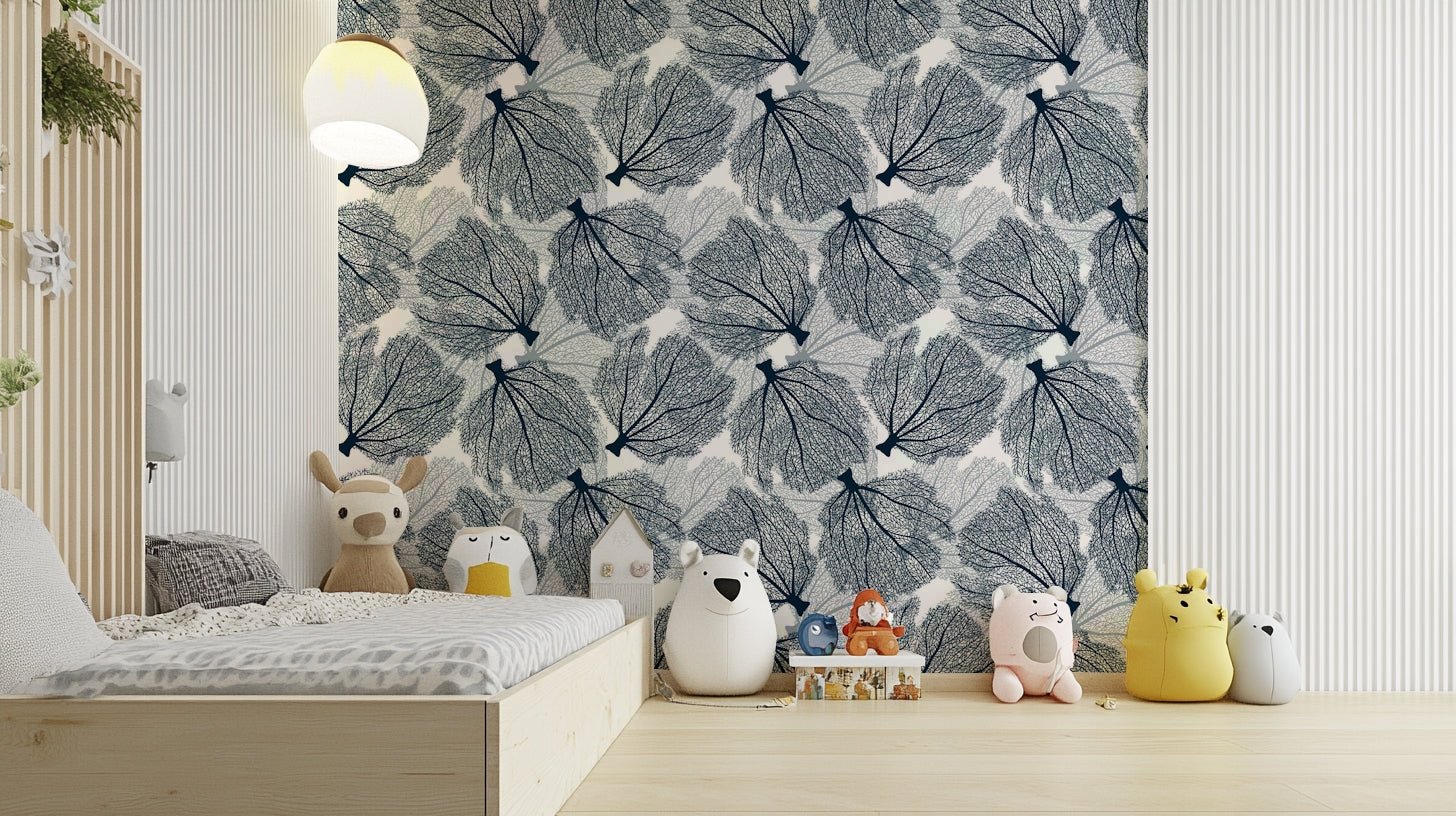 Navy background wallpaper with delicate white coral

