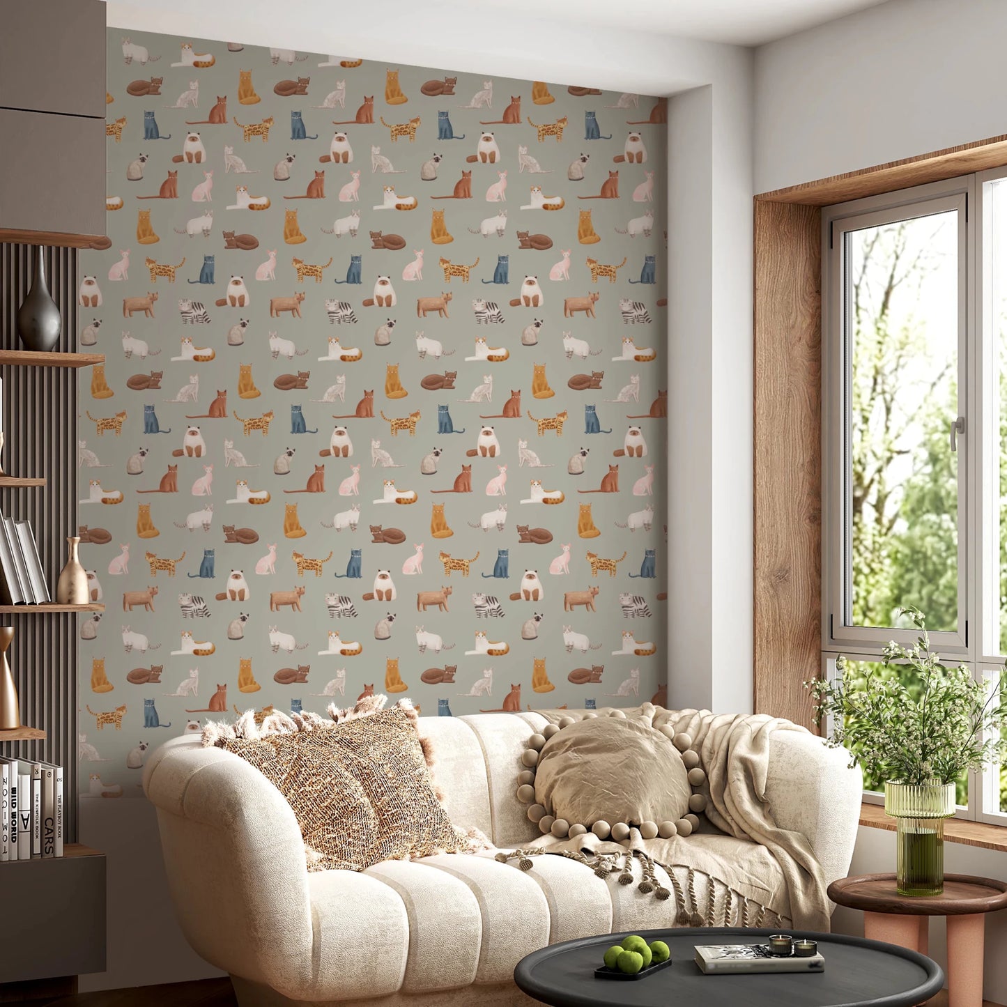 Fancy Felines in Safari Green Wallpaper⁠