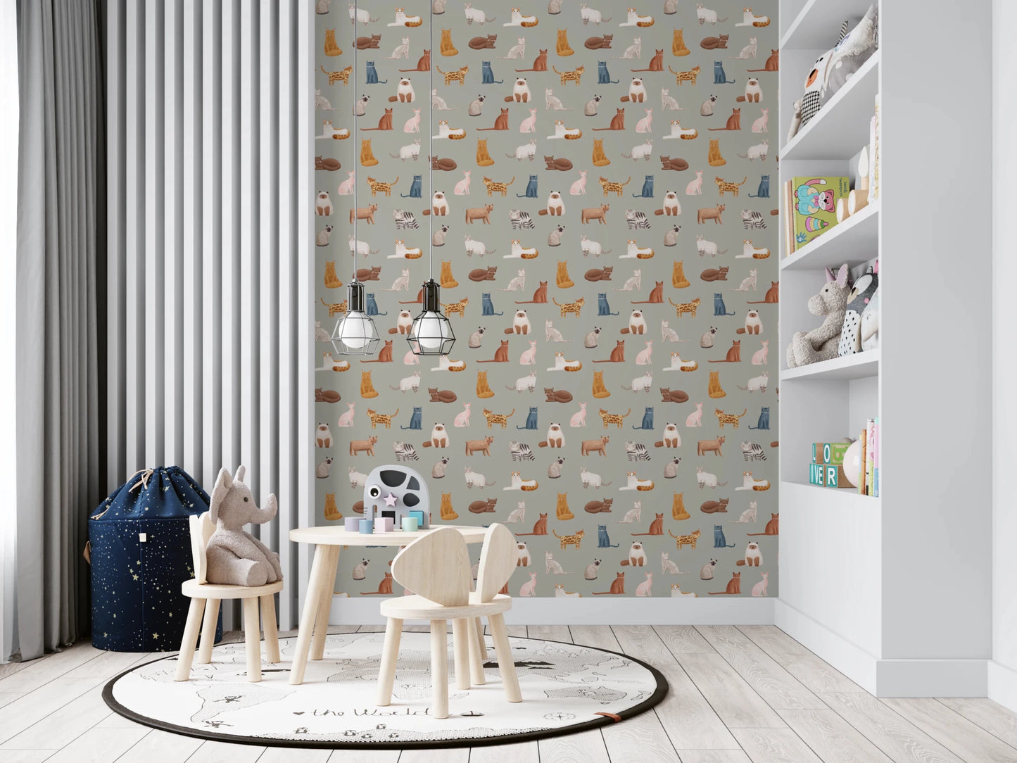 Fancy Felines in Safari Green Wallpaper⁠