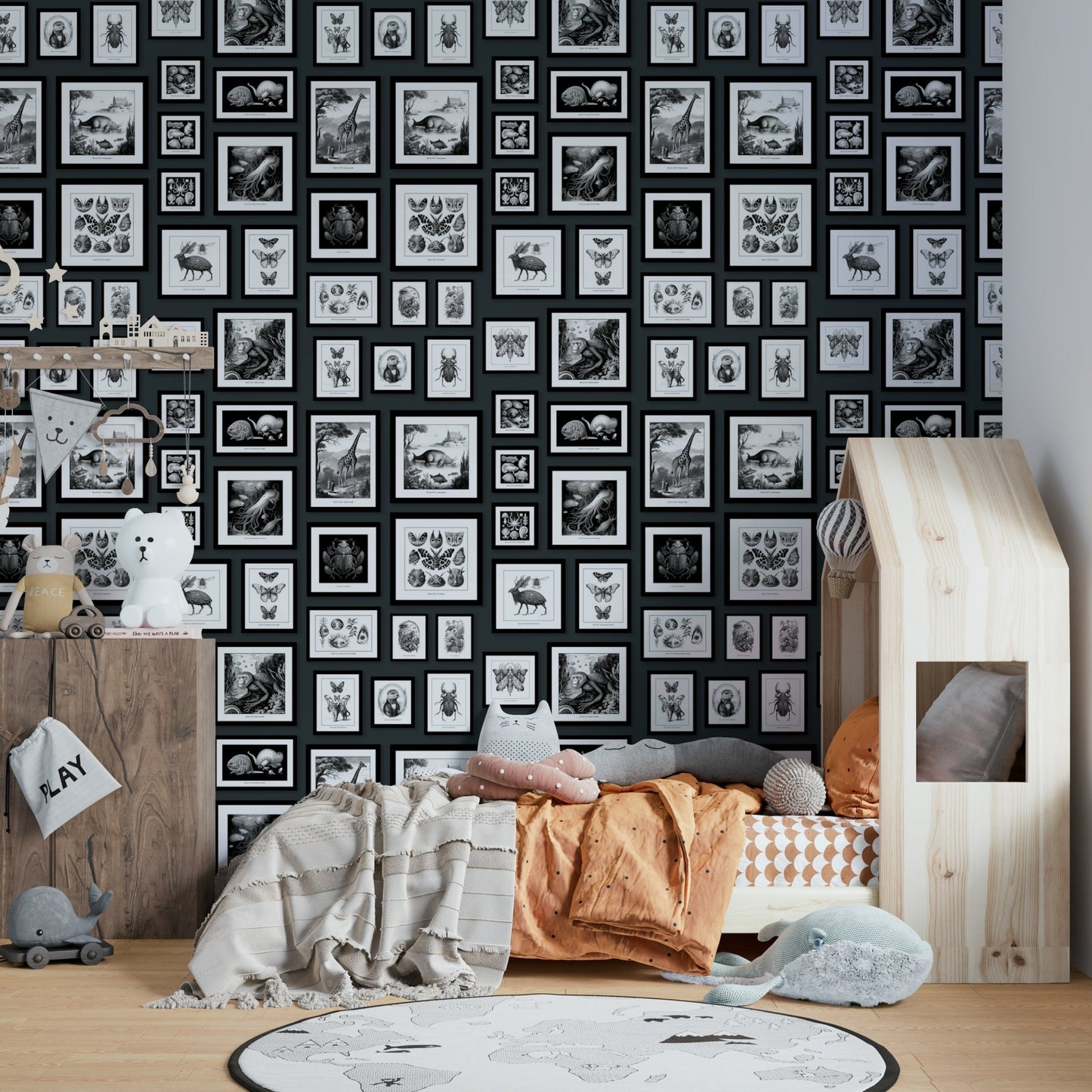 Enchanted creatures in rich anthracite wallpaper

