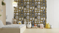 Mustard yellow wallpaper with mythical creatures

