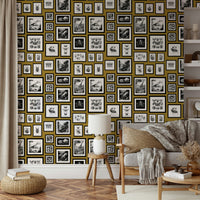 Whimsical mustard wallpaper with fantasy animals

