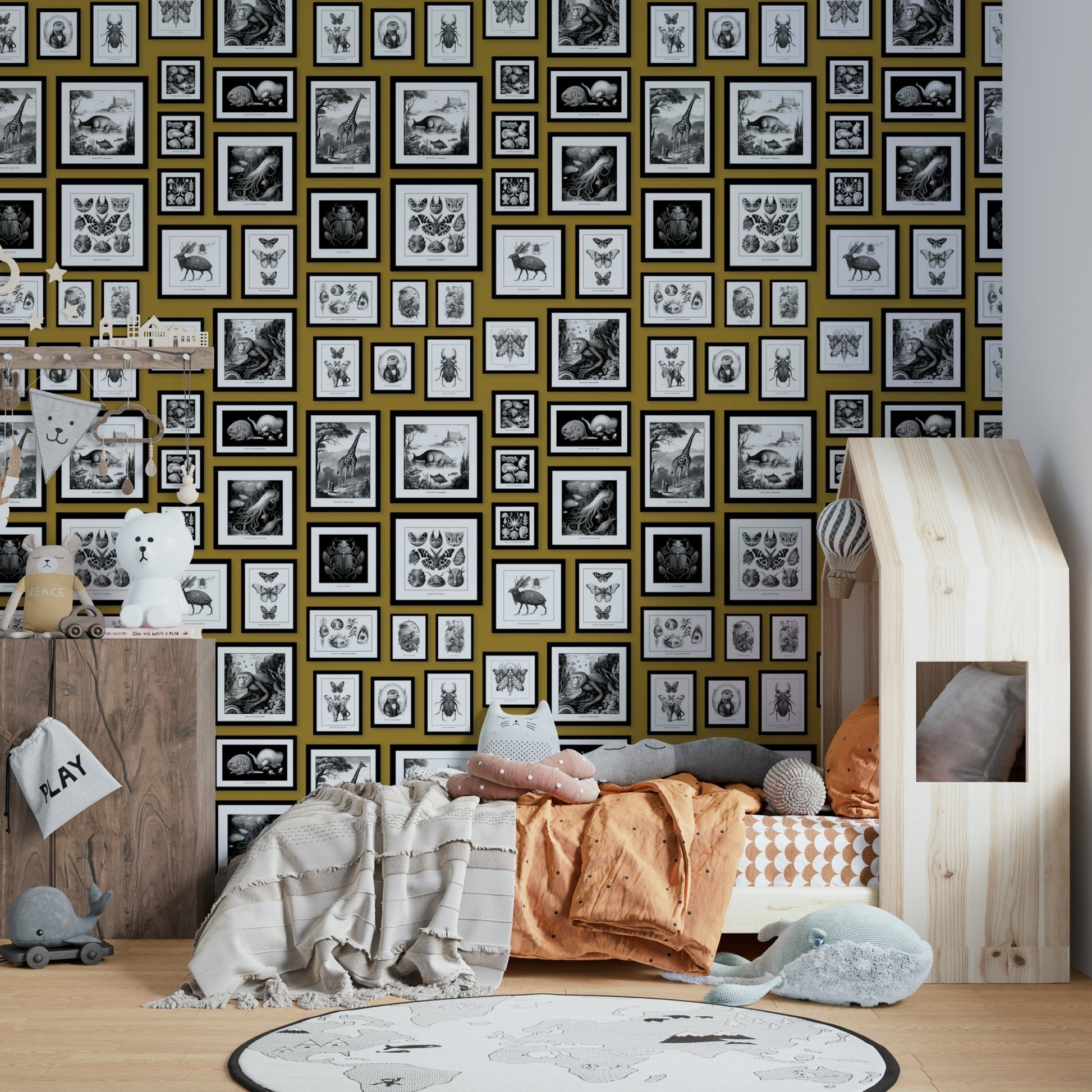 Fantastic creatures mustard wallpaper design

