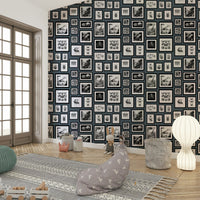 Storm blue wallpaper with illustrated fantastic creatures

