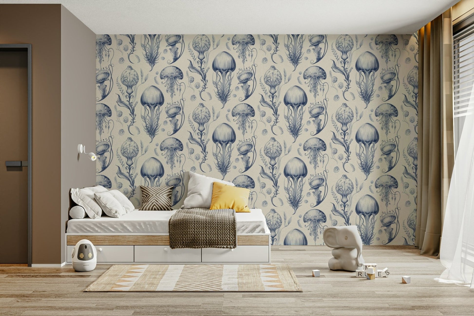 Peaches and cream jellyfish pattern for interiors

