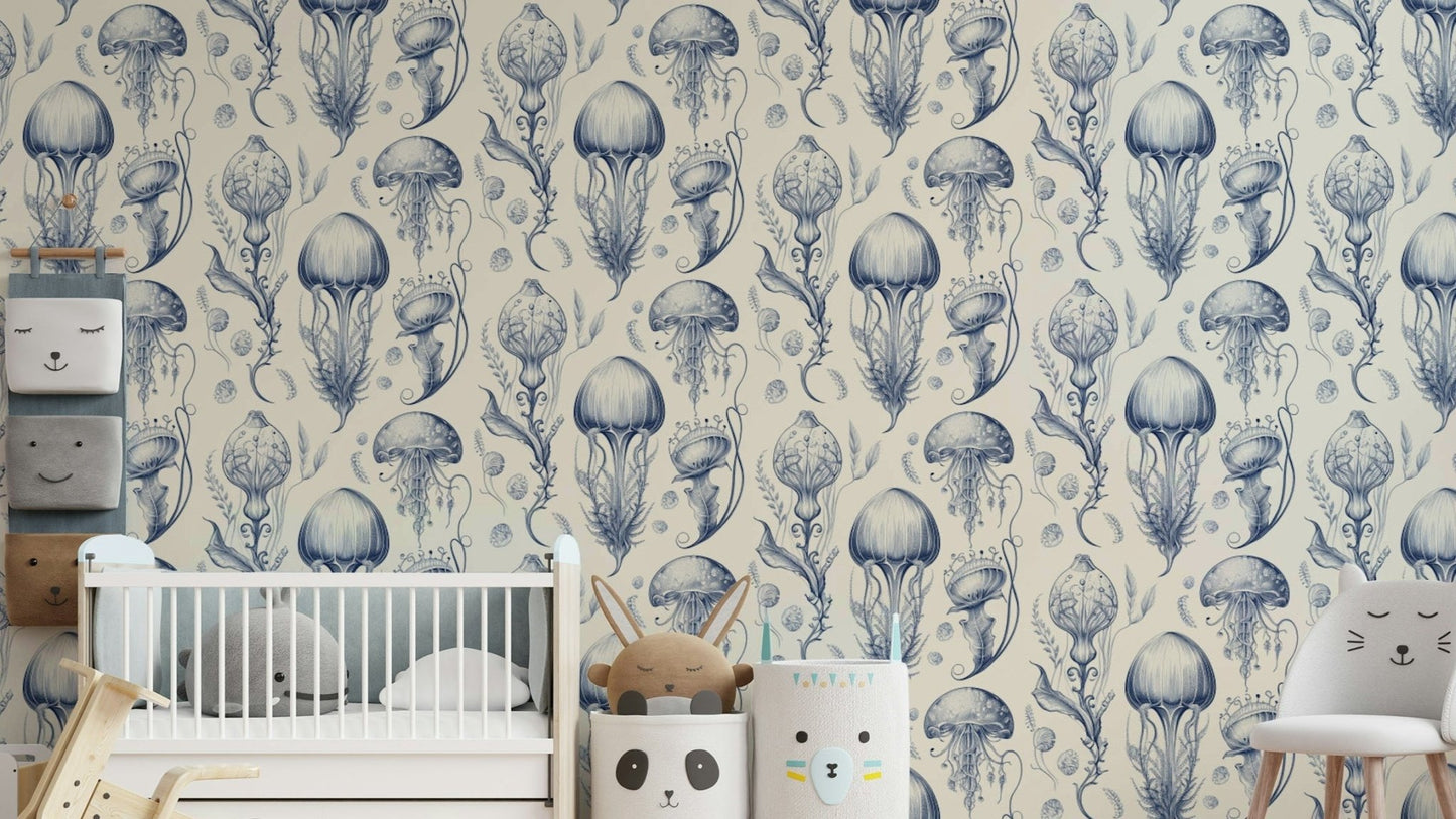 Fantastic Jellyfish Wallpaper in peaches and cream tones

