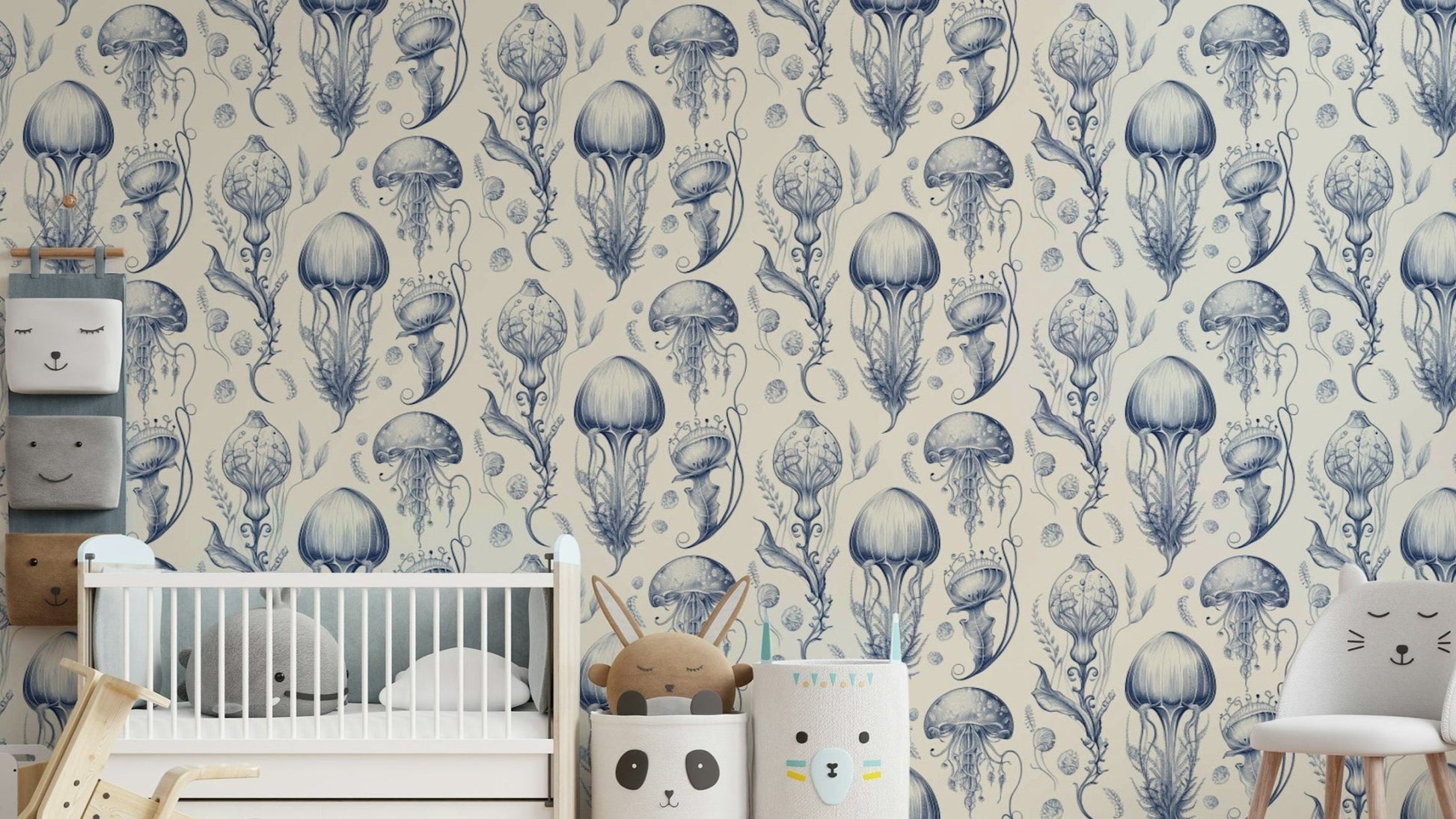 Fantastic Jellyfish Wallpaper in peaches and cream tones

