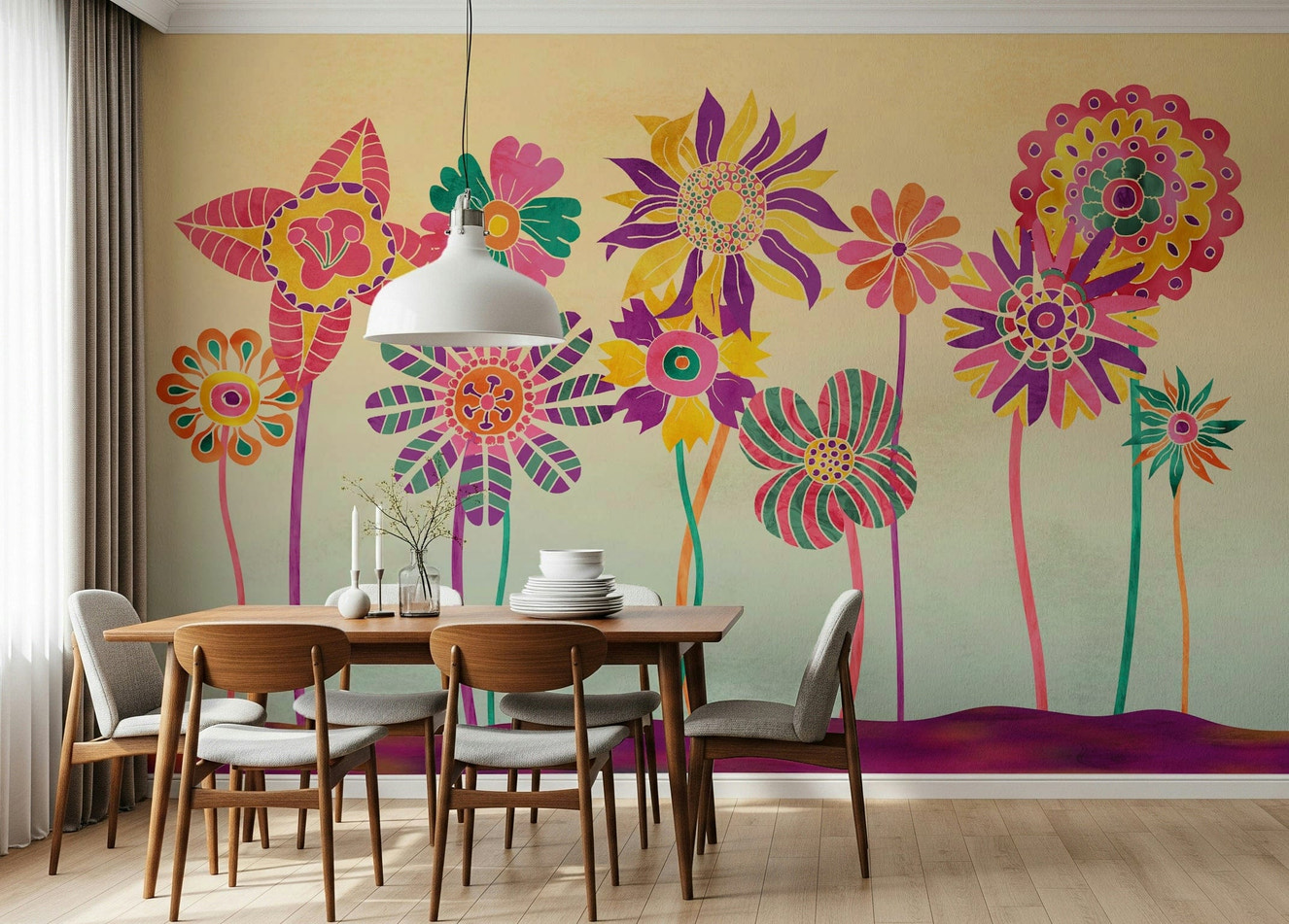 Whimsical Fantasy Flowers Wall Mural