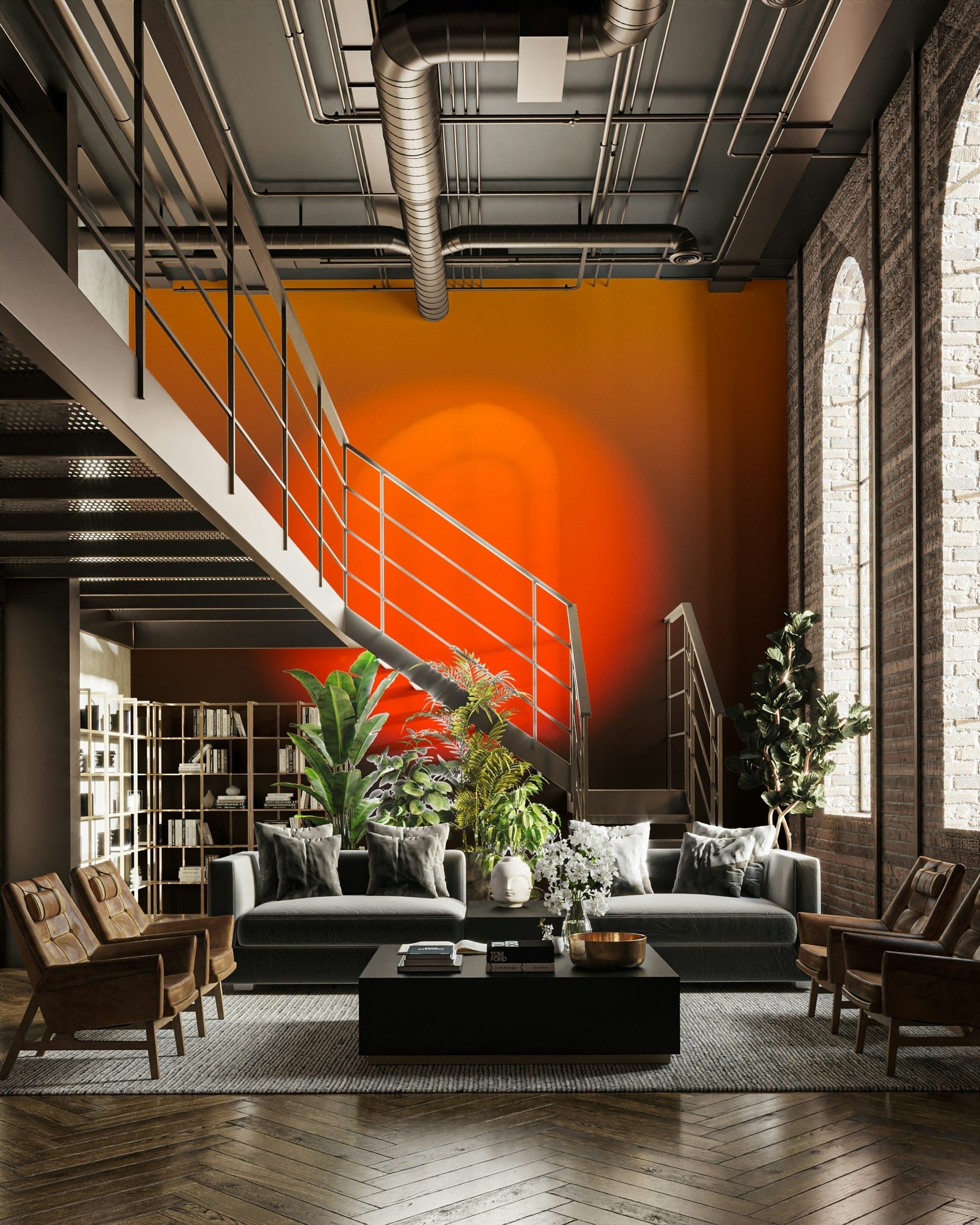 A detail shot of the soft color transitions in the wallpaper.