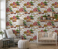 Equestrian Dreamscape wallpaper for walls, riders, trees watercolor mural.