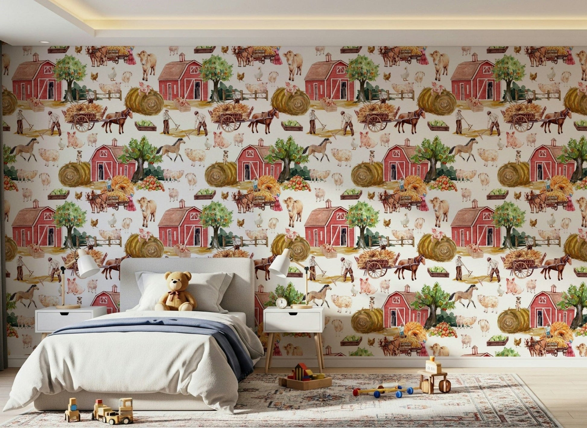 Farm Life Watercolor rustic hay bale wallpaper for walls idea.