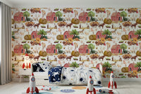 Farm Life Watercolor joyful rural wall covering product.