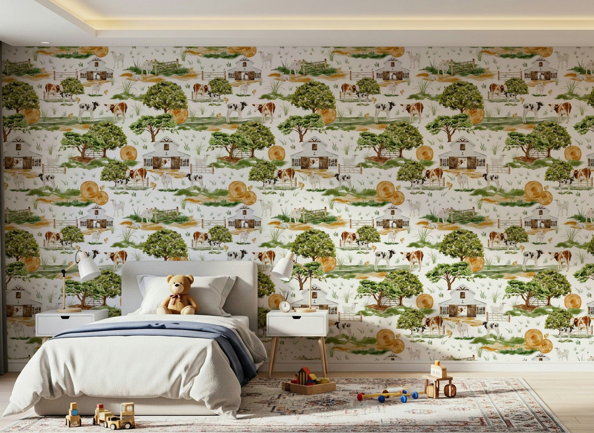 Watercolor Farmhouse Charm wallpaper farm animal pattern