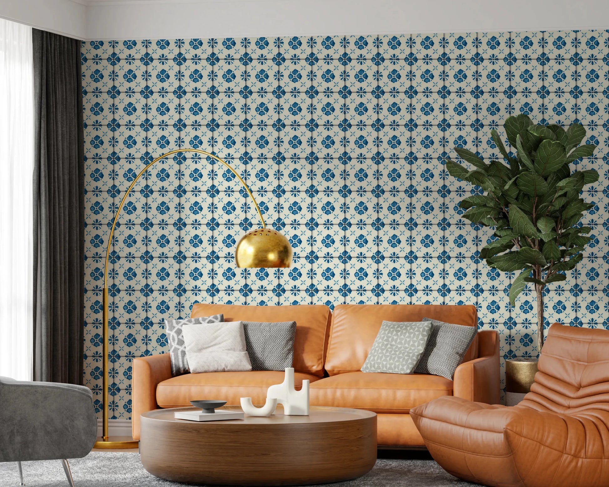 Farmhouse Classic Backsplash Blue Wallpaper⁠