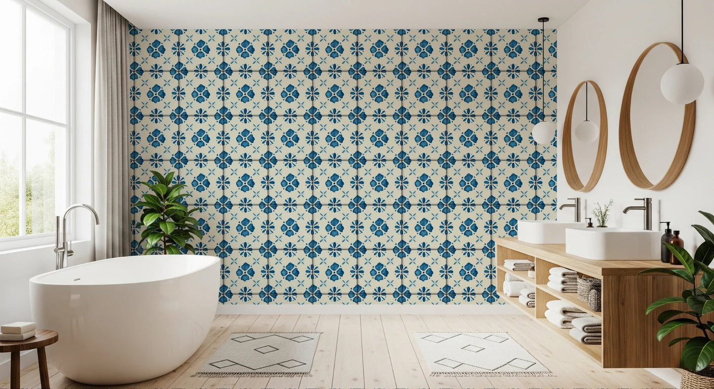 Farmhouse Classic Backsplash Blue Wallpaper⁠