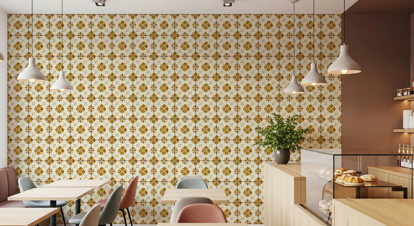 Farmhouse Classic Backsplash Gold Wallpaper⁠