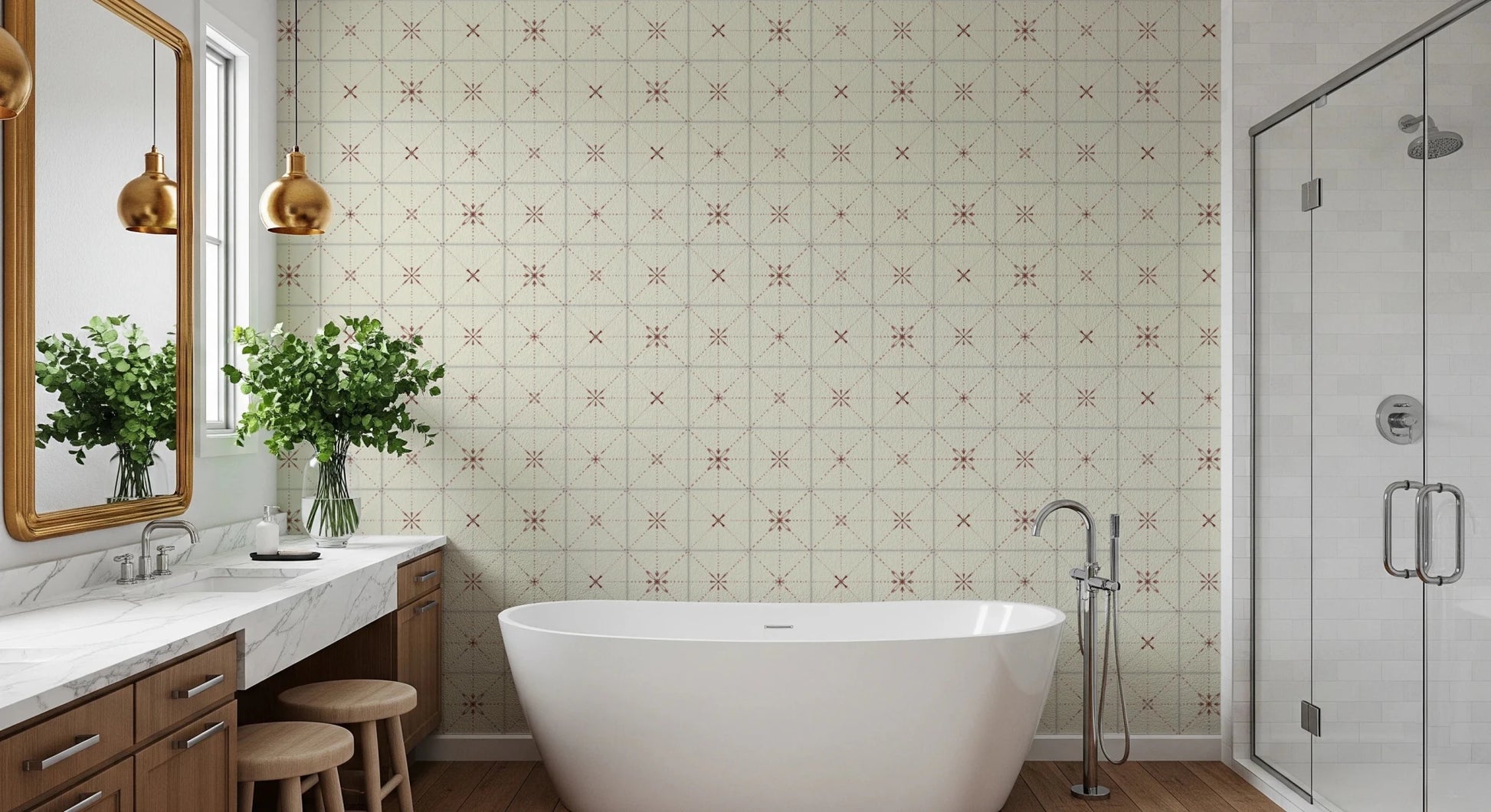 Farmhouse Delicate Backsplash Clay Wallpaper⁠
