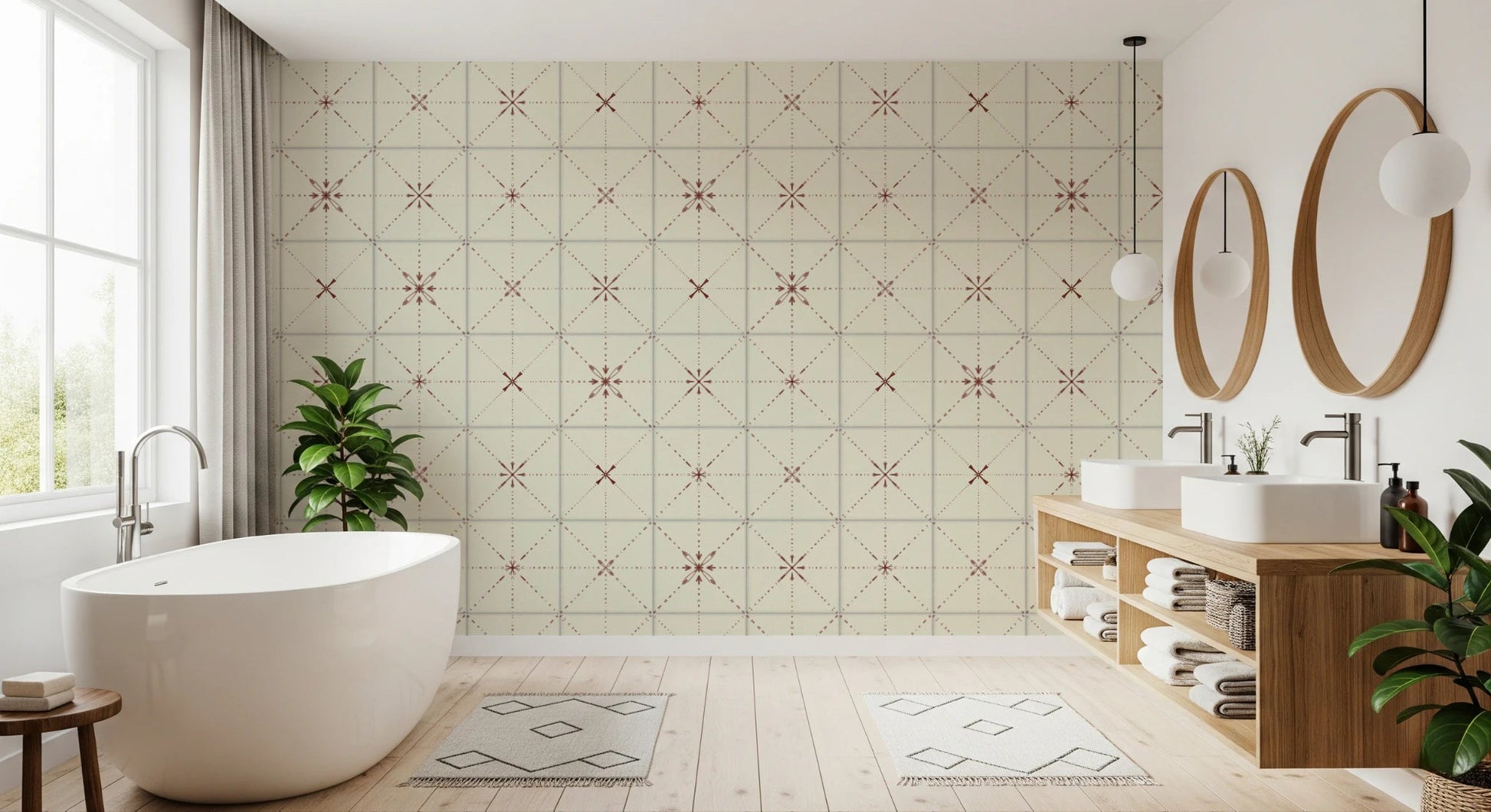 Farmhouse Delicate Backsplash Clay Wallpaper⁠