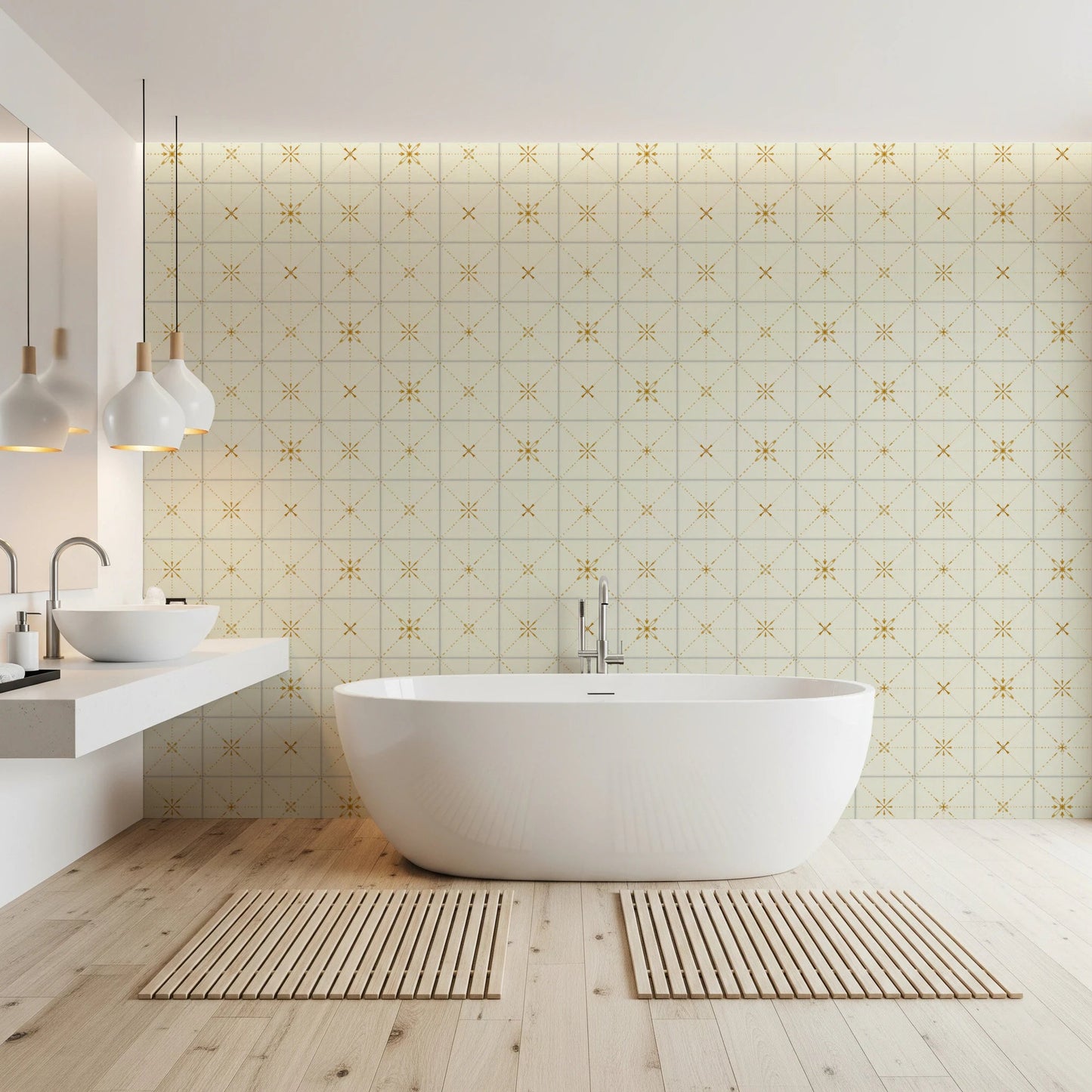 Farmhouse Delicate Backsplash Gold Wallpaper⁠