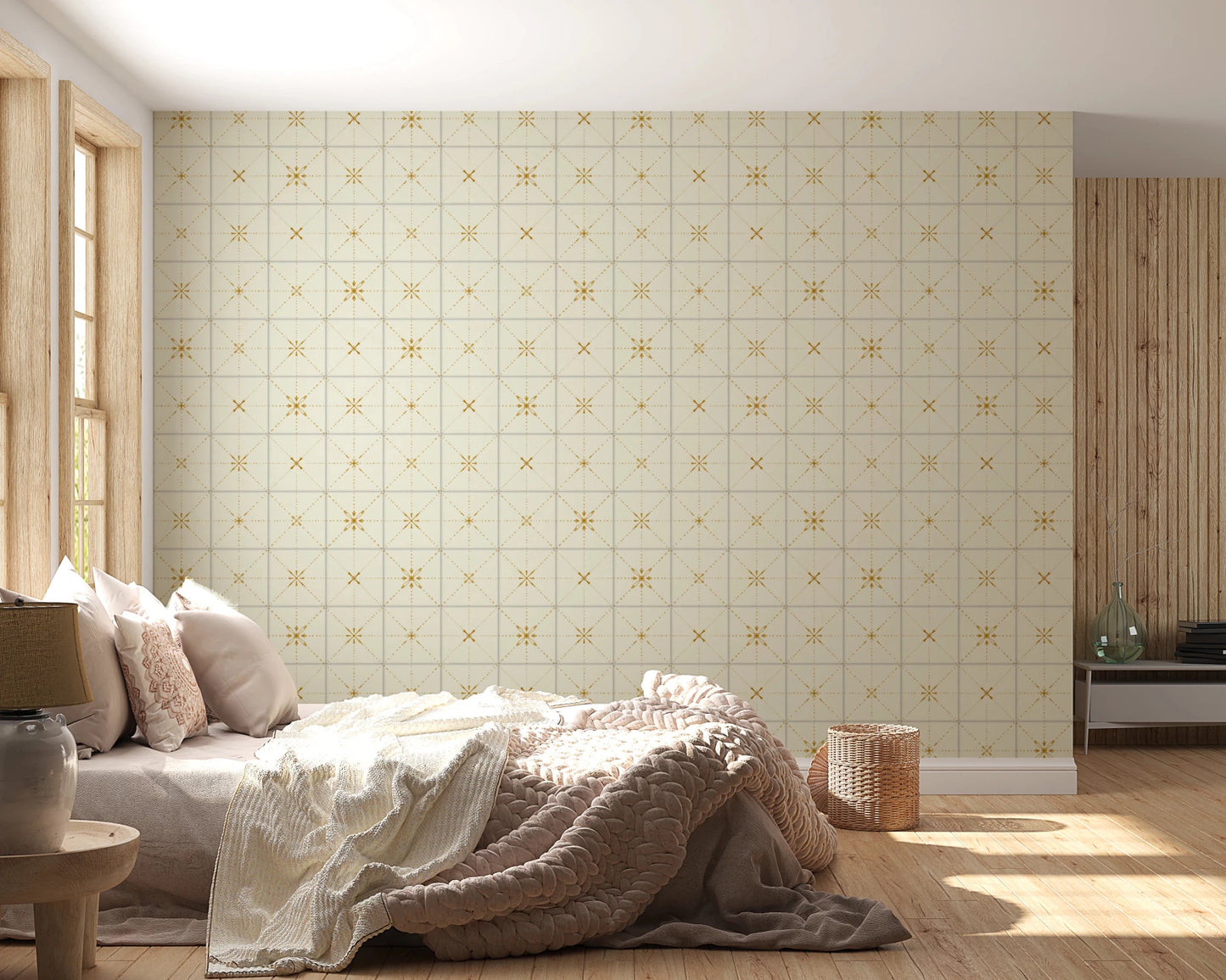 Farmhouse Delicate Backsplash Gold Wallpaper⁠
