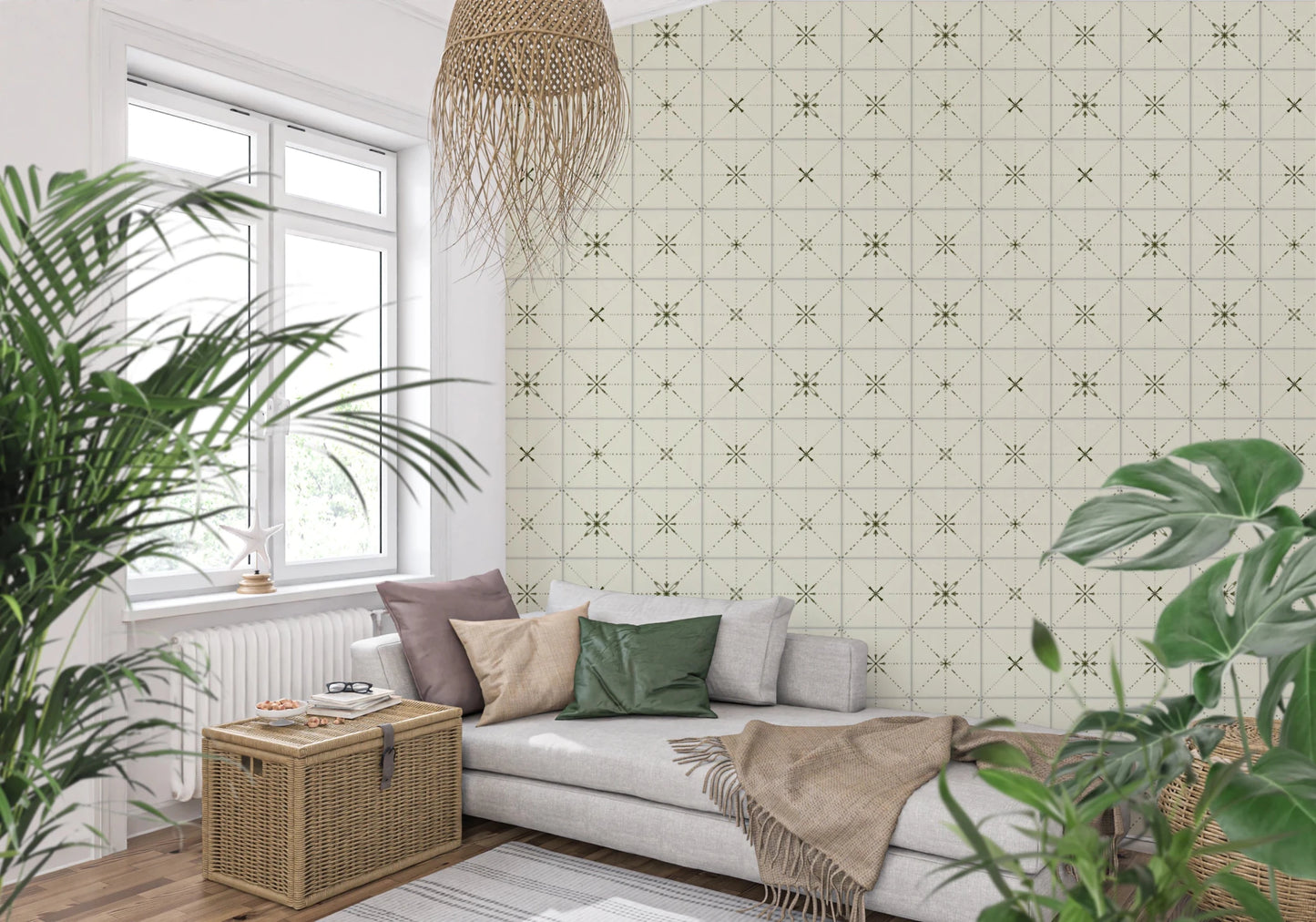 Farmhouse Delicate Backsplash Olive Wallpaper⁠
