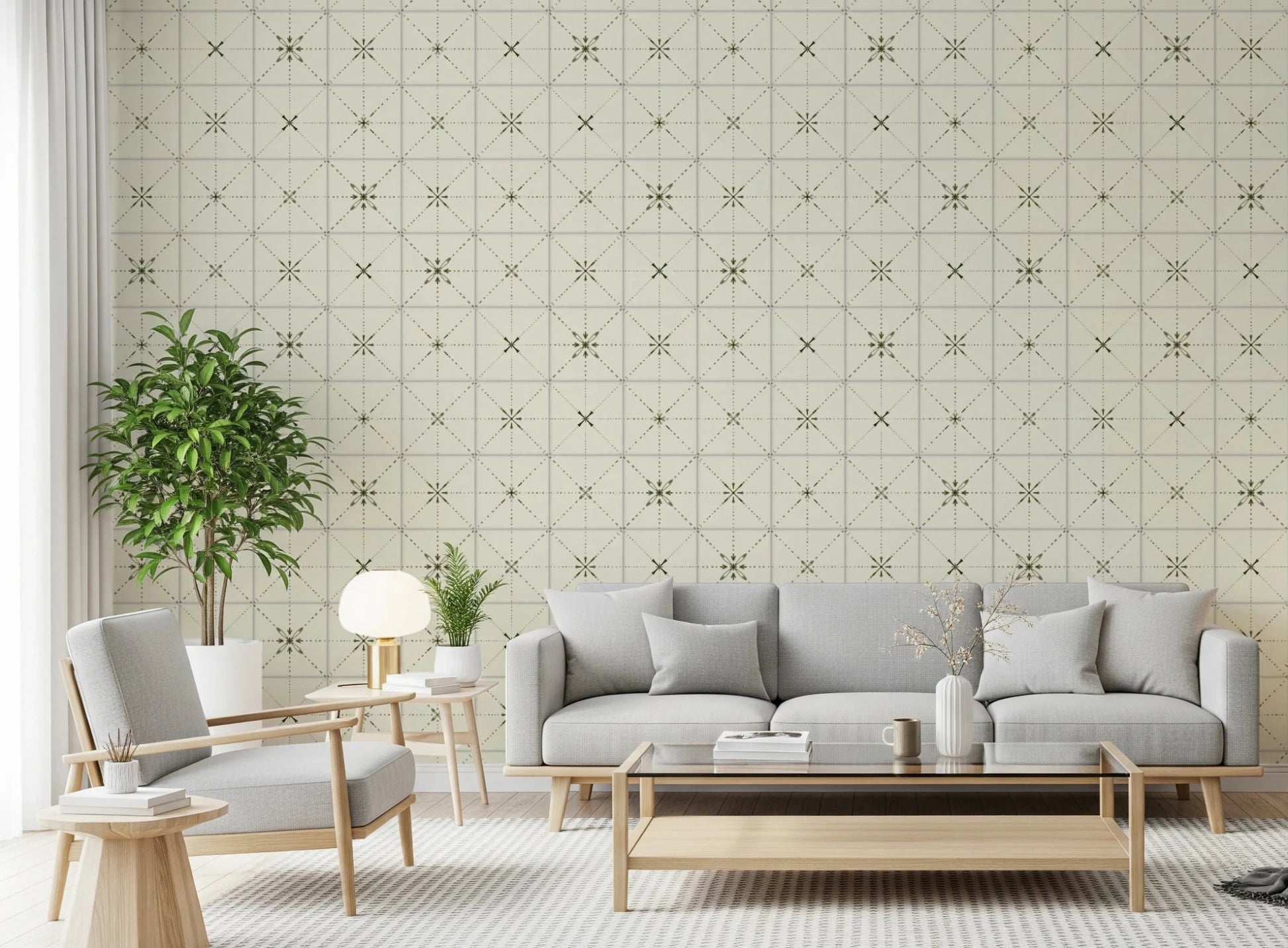 Farmhouse Delicate Backsplash Olive Wallpaper⁠