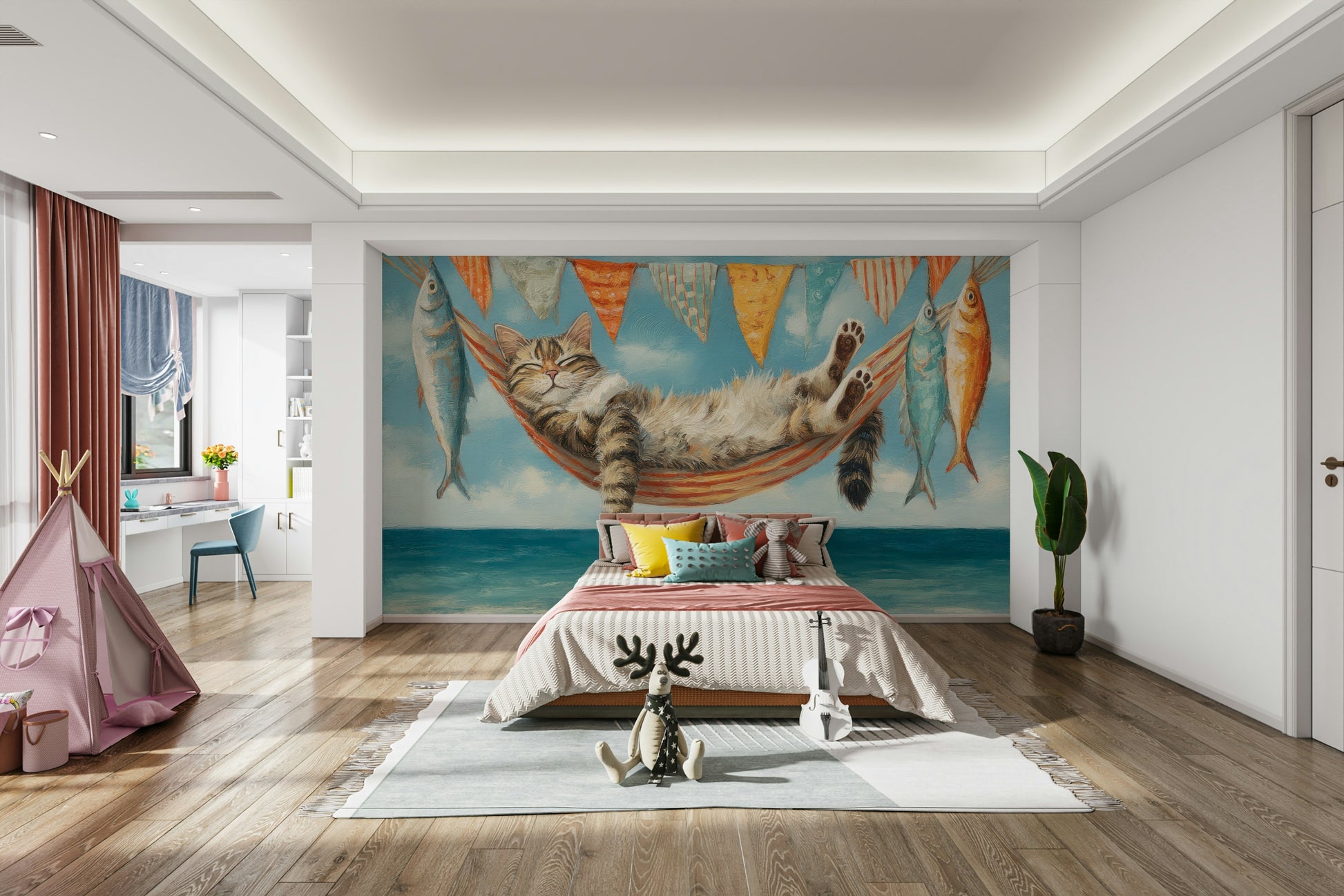 Feline Seaside Serenity wall mural

