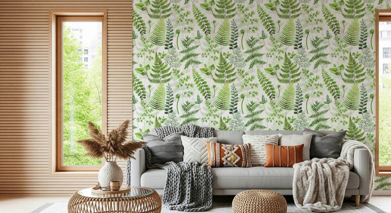 Natural Fern Fantasy green wall mural style