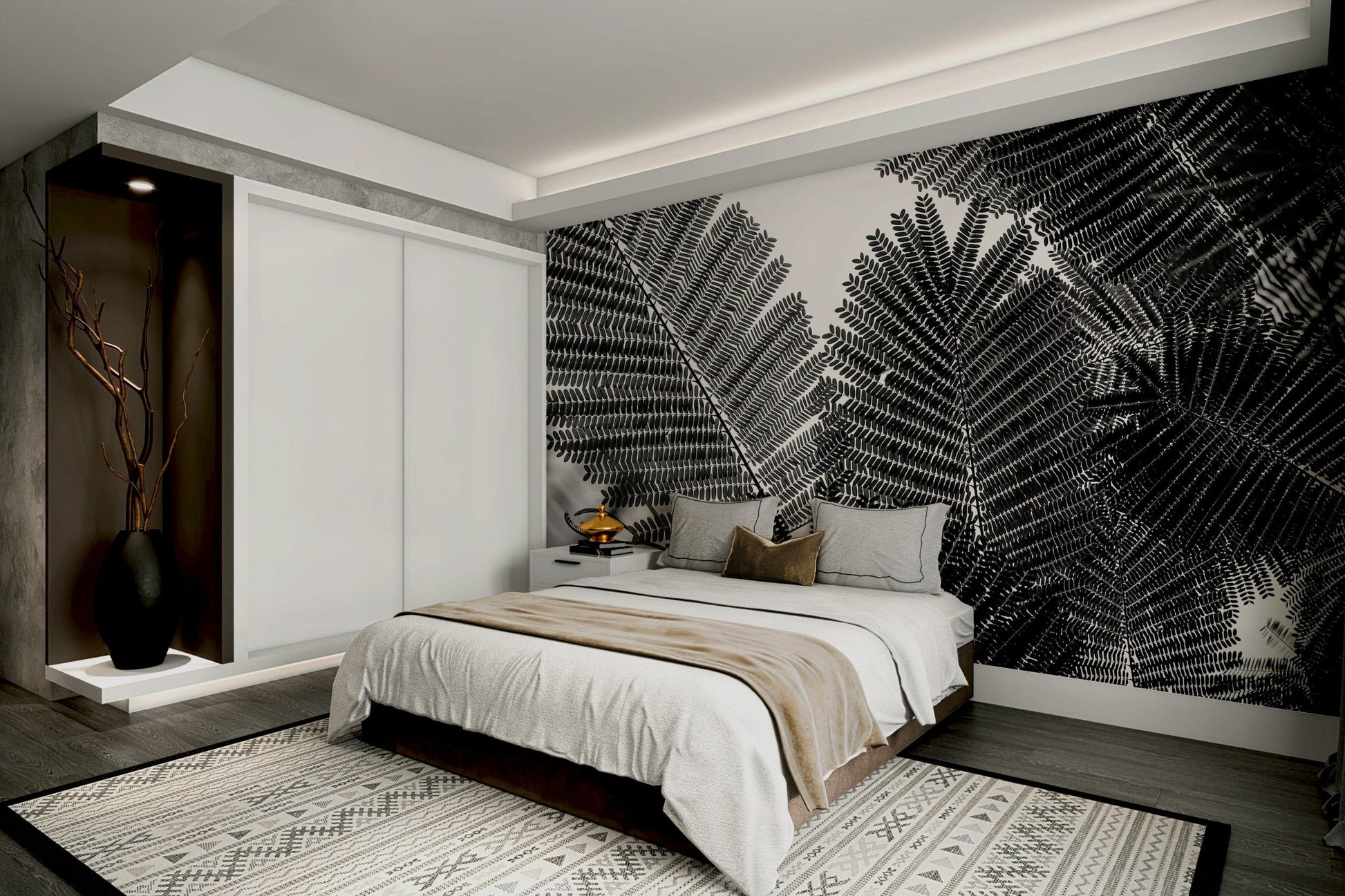 A peaceful abstract design mural on decorative wallpaper.

