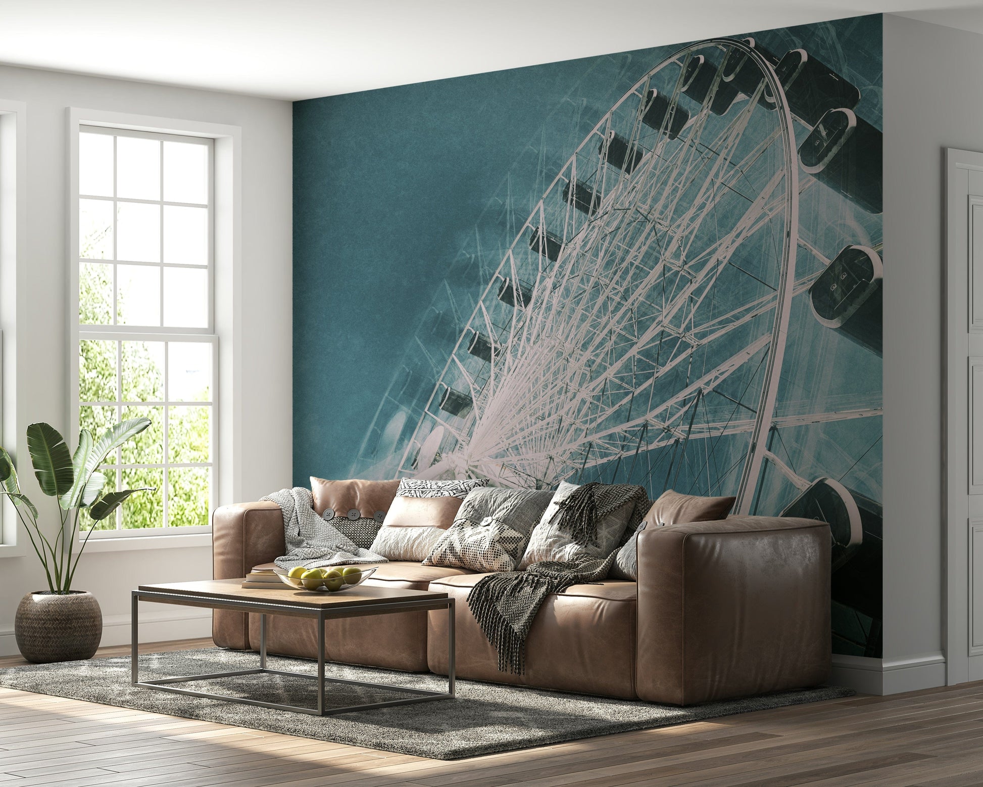 Ferris Wheel Sky Gaze wall covering with dreamy skies and amusement park vibes.