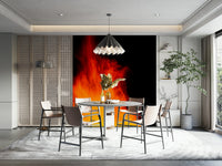 A calming abstract firelight wallpaper mural that defines a space.

