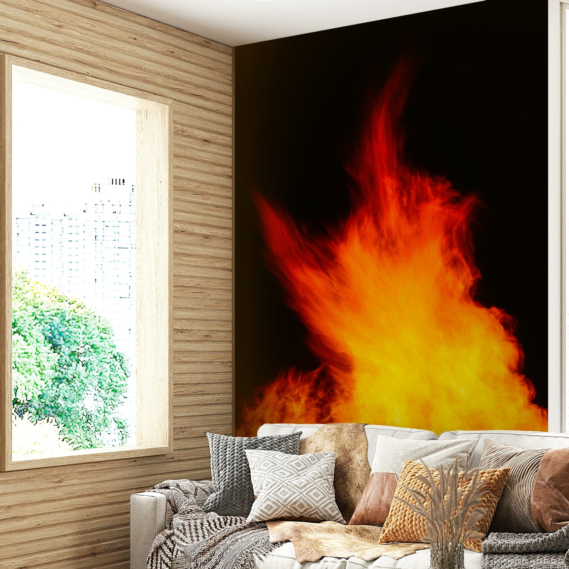 A beautiful desert scene wallpaper mural with subtle firelight.

