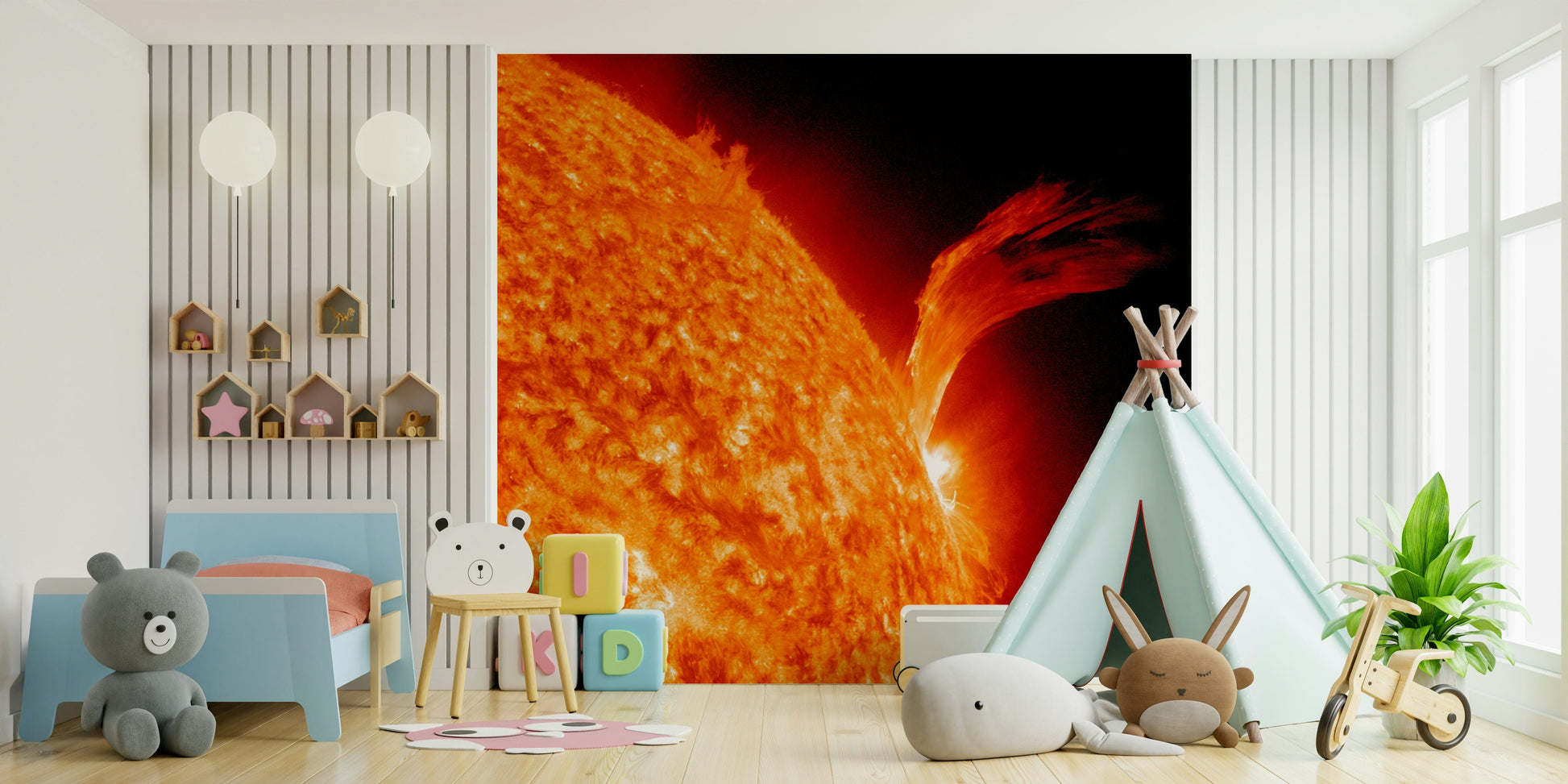 Artistic mural with glowing color gradient for bedroom wall