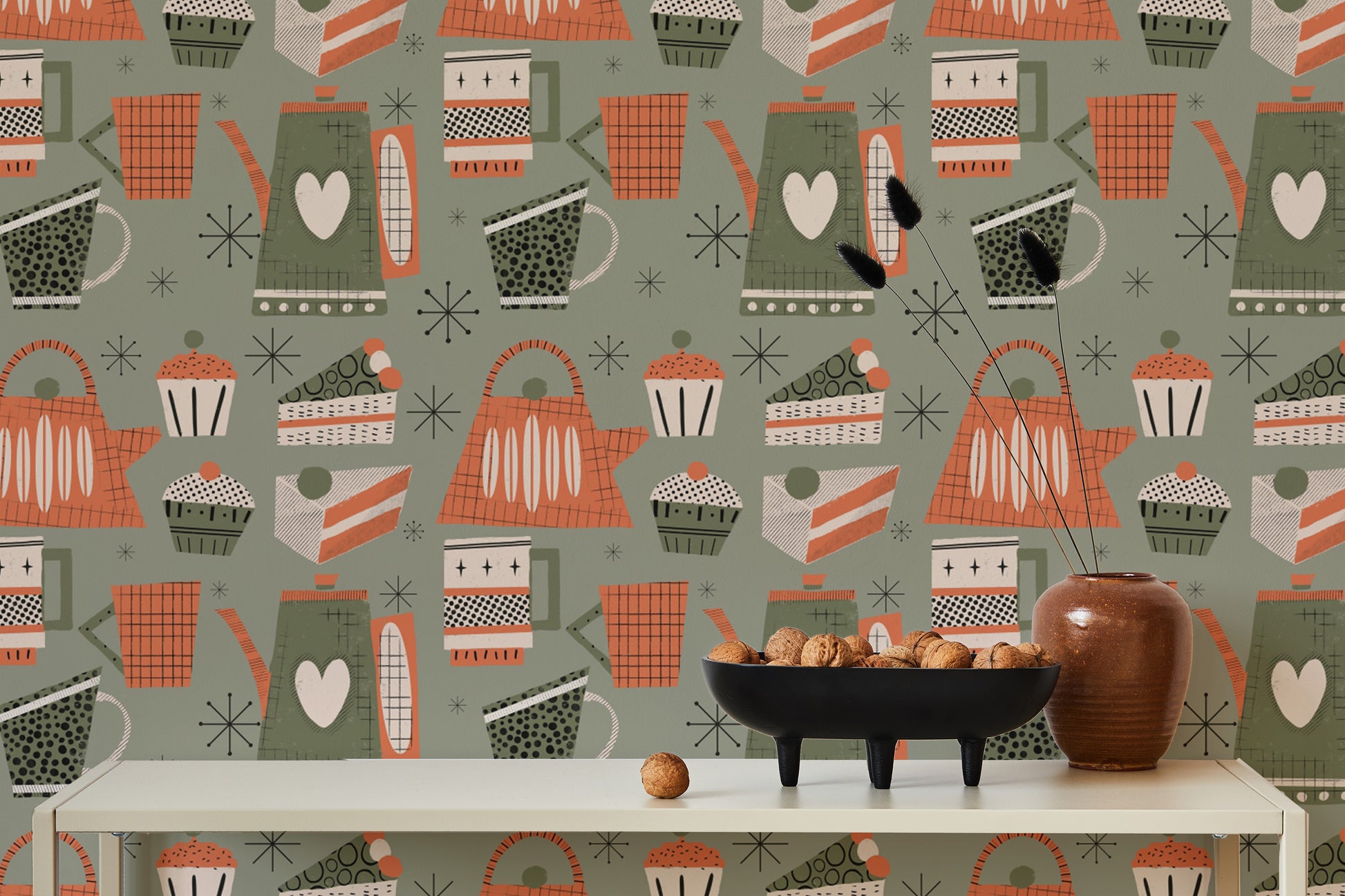 Vintage coffee-themed wallpaper for kitchens
