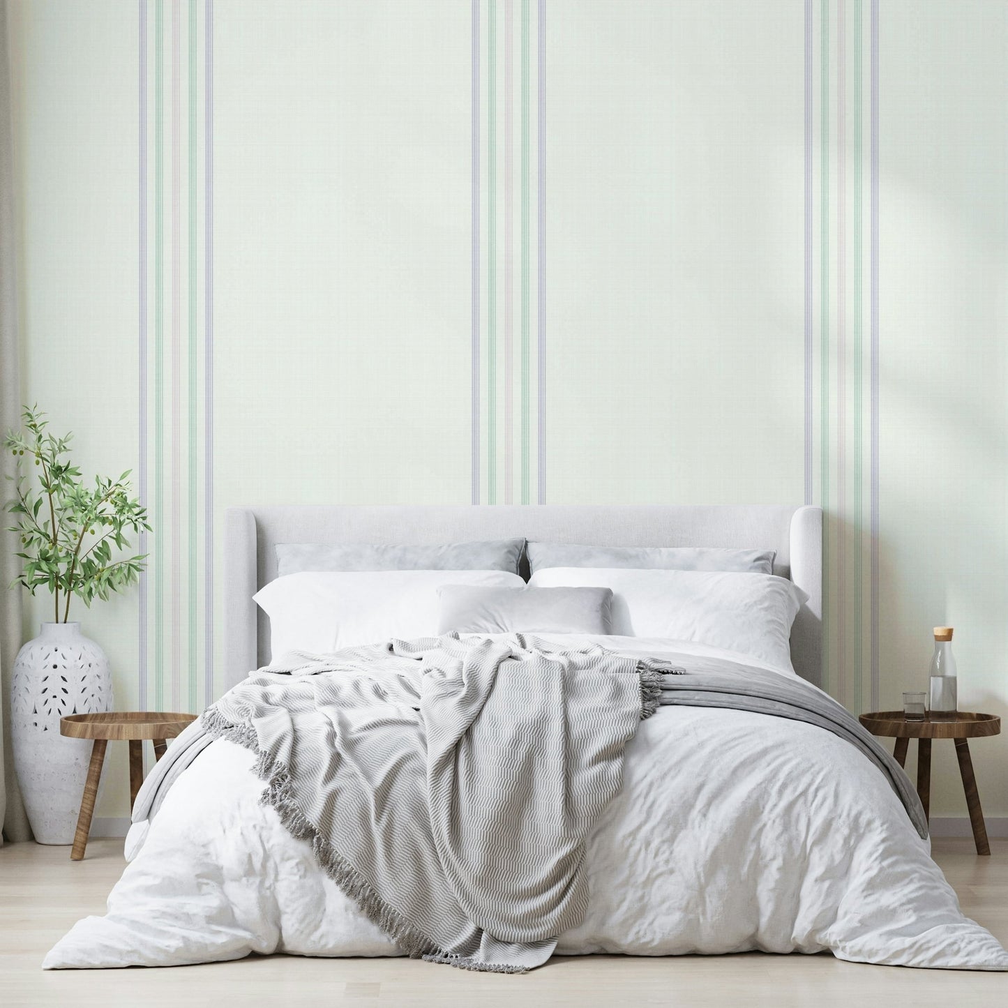 Baby blue and soft pink stripe wallpaper
