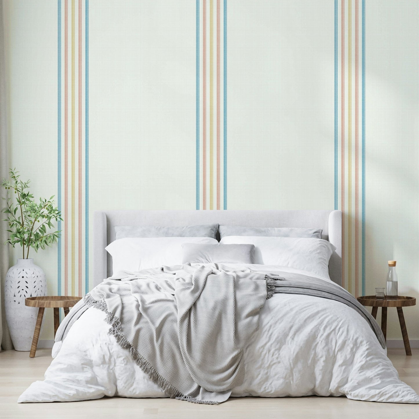 Light striped mural for coastal rooms
