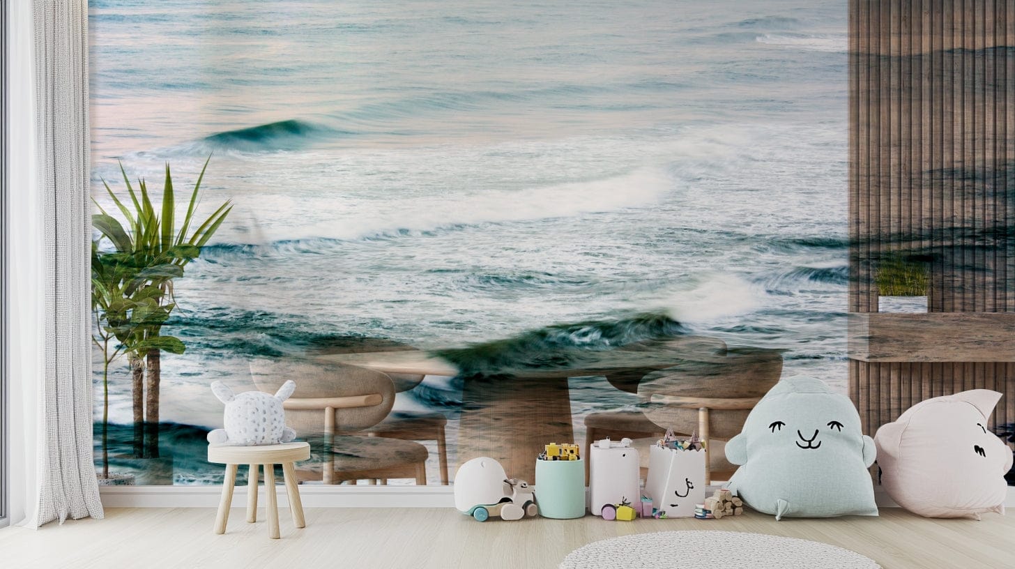An artistic sea landscape mural for home decor.

