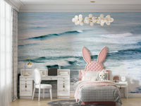 A calming water movement wallpaper mural that defines a space.

