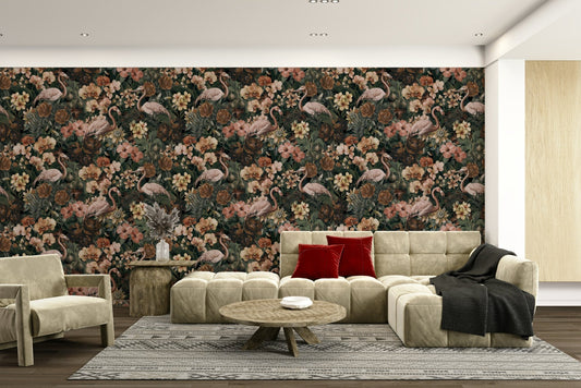 Tropical flamingo and flower wallpaper

