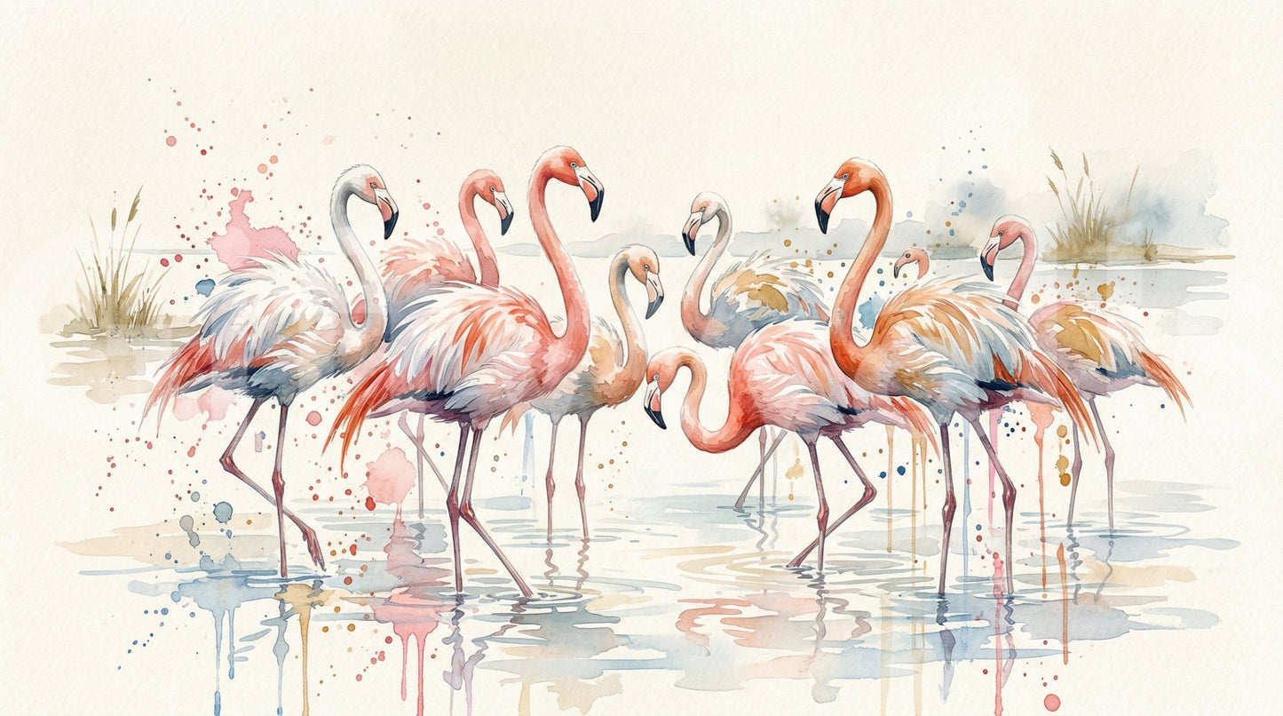 Modern bird illustration in Flamingo Lagoon Dream Wall Mural.