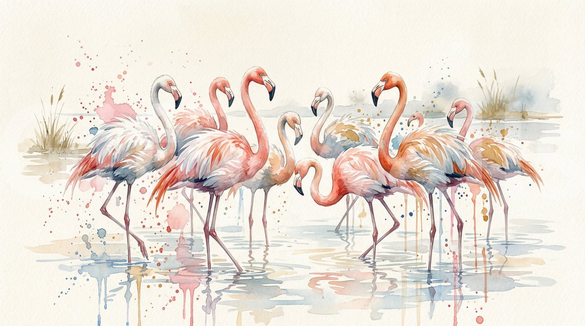 Modern bird illustration in Flamingo Lagoon Dream Wall Mural.