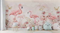 Graceful flamingo serenade wallpaper mural for tropical vibes.
