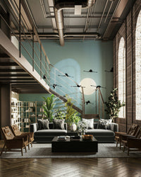 The sun is a large, bright white orb.

