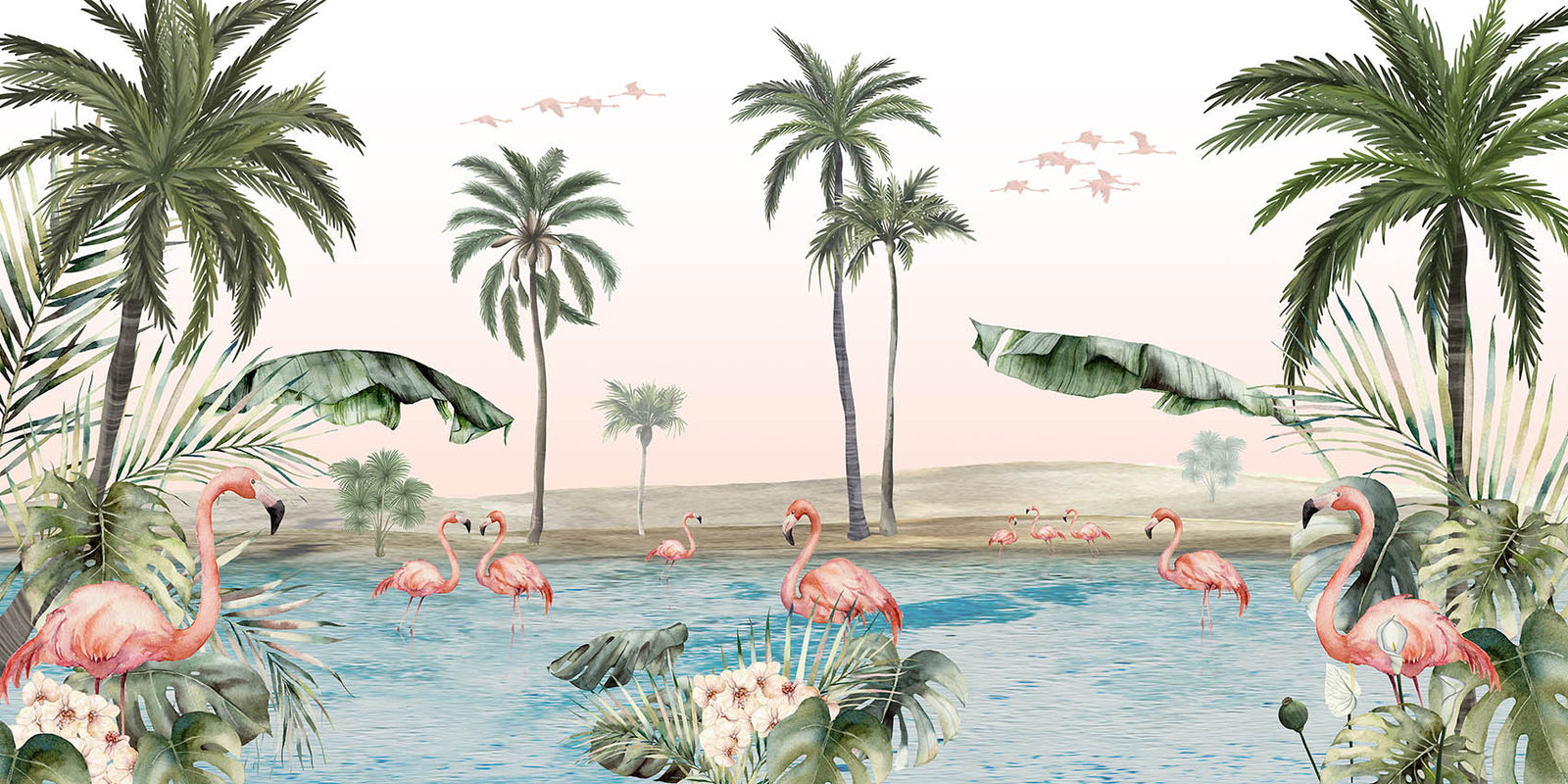 Oasis Flamingo con sfondo di sfondo rosa