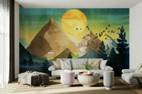 Flight of the Flock over The Mountains mural in a modern apartment.