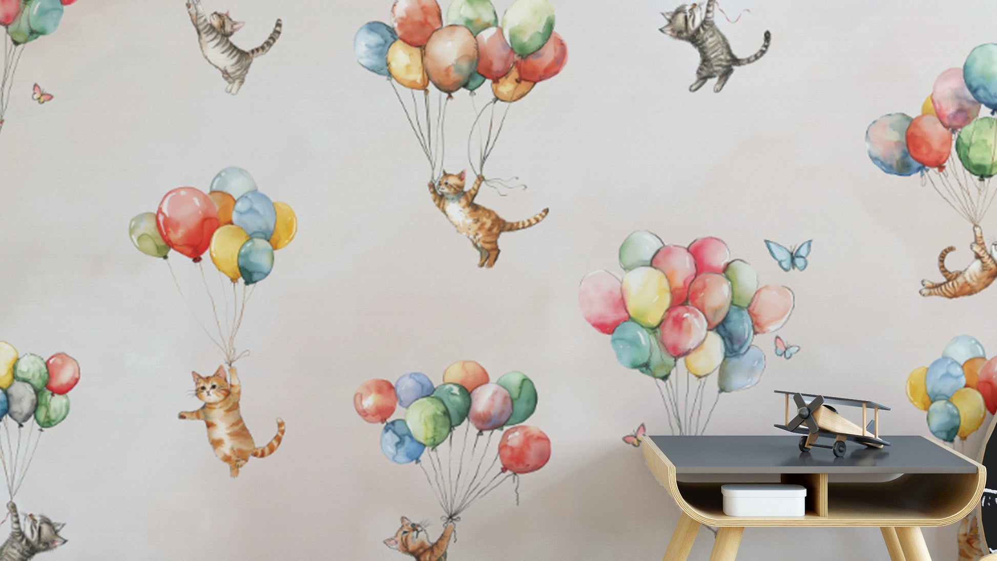 Whimsical cat floating among dreamy clouds
