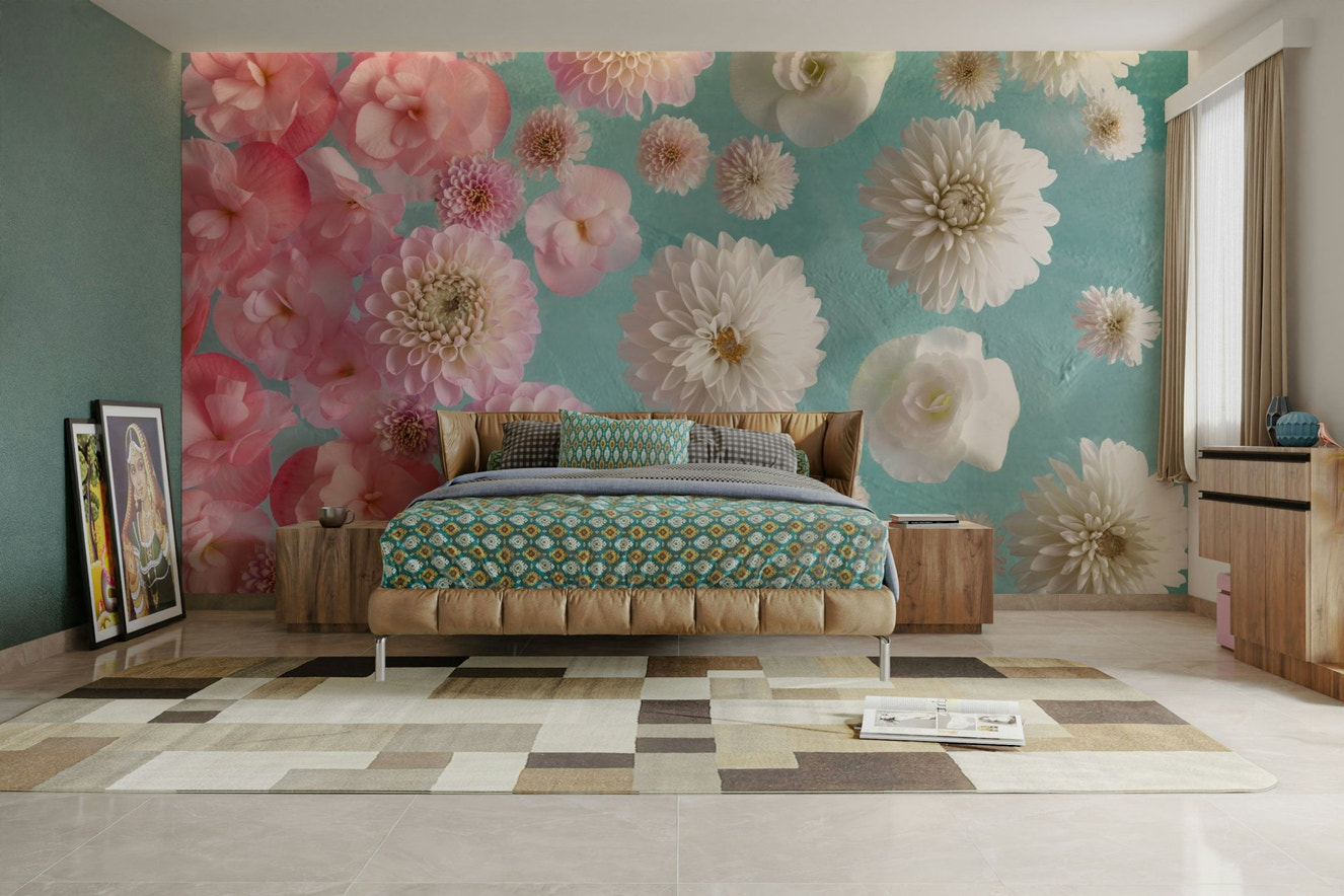 Floating Florals Wall Mural with soft pastel blooms.

