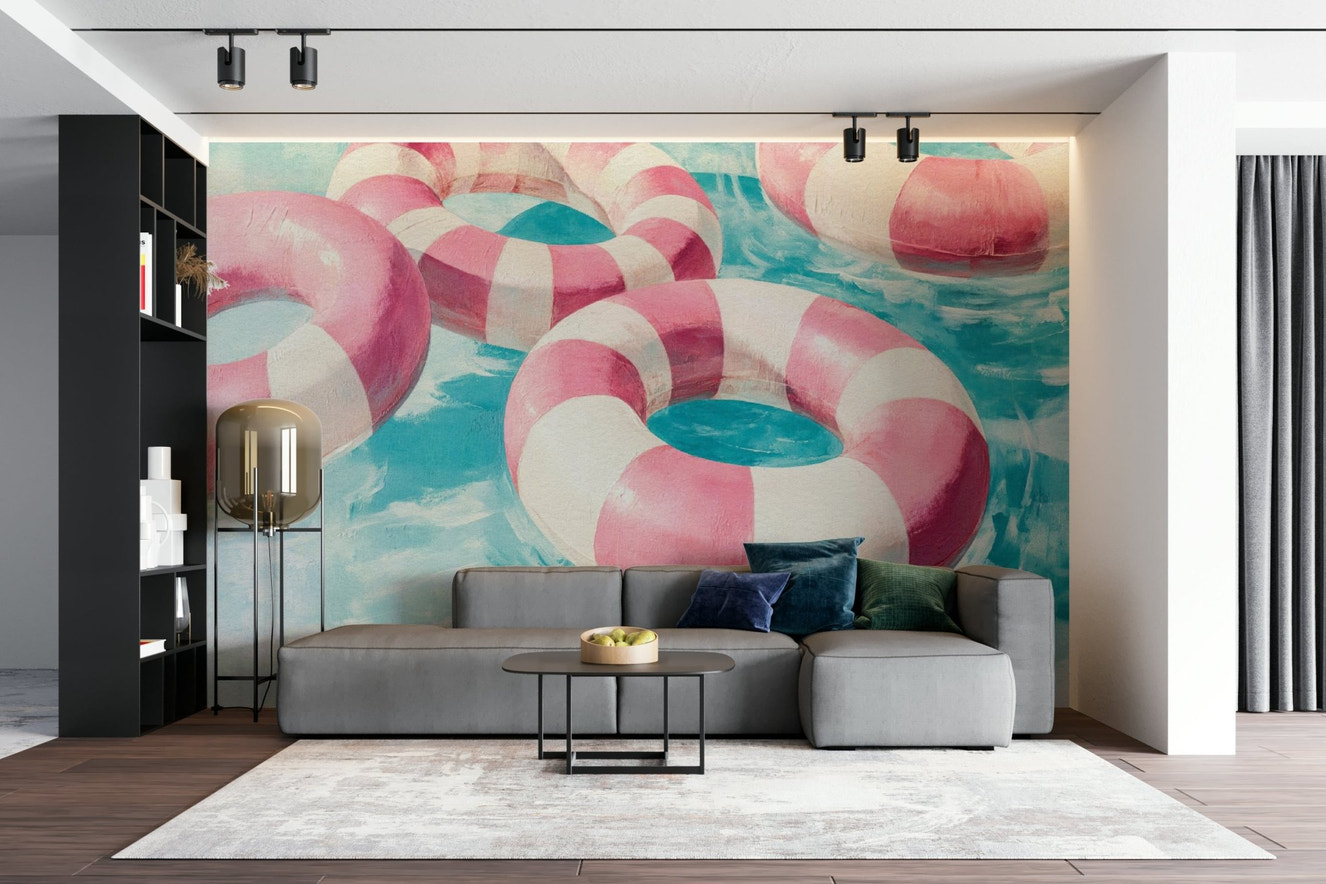 Floating into Relaxation mural with soft abstract forms

