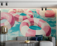 Floating into Relaxation mural with soft abstract forms


