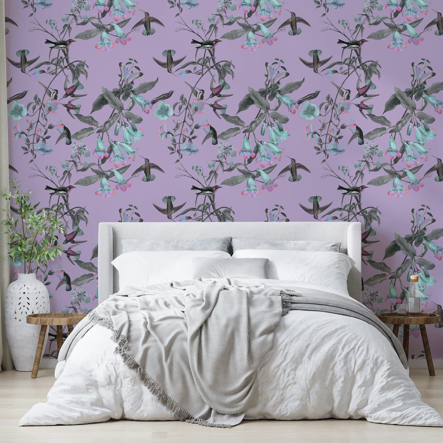 A serene feather and bloom wall mural for vibrant decor.


